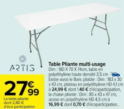 Carrefour Table Pliante multi-usage Offres et Promotions