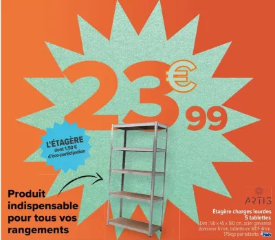 Carrefour Étagère charges lourdes 5 tablettes Offres et Promotions