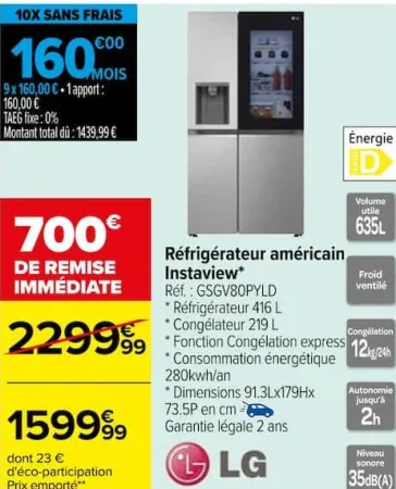 Carrefour Réfrigérateur américain Instaview* Offres et Promotions