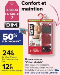 Carrefour Boxers homme "Coton stretch" Offres et Promotions