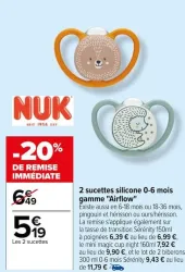 Carrefour 2 sucettes silicone 0-6 mois gamme "Airflow" Offres et Promotions