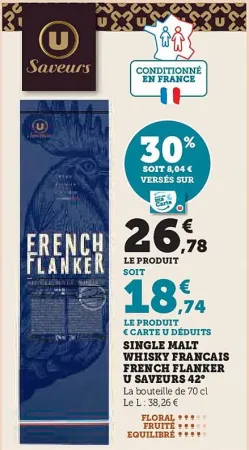 U Express U SAVEURS Single malt whisky francais french flanker  42° 70 cl Offres et Promotions