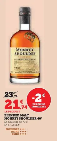 U Express MONKEY SHOULDER Blended malt 40° 70 cl Offres et Promotions