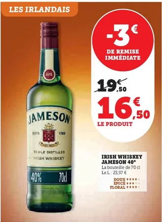 U Express JAMESON Irish whiskey  40° 70 cl Offres et Promotions