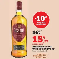 U Express GRANT'S  Blended scotch whisky 40° 1 l Offres et Promotions