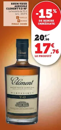 U Express CLEMENT Rhum vieux agricole  v.o 40° 70 cl Offres et Promotions