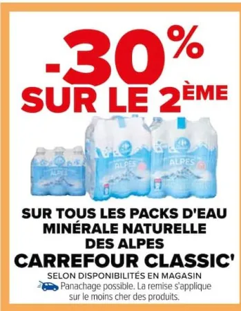 Carrefour SUR TOUS LES PACKS D'EAU MINÉRALE NATURELLE DES ALPES Offres et Promotions