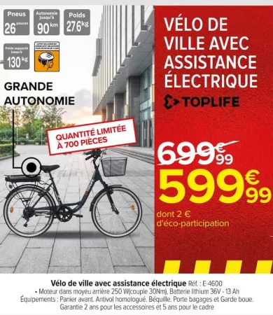 Carrefour Vélo de ville avec assistance électrique Offres et Promotions