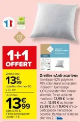 Carrefour Market Oreiller "Anti-acarien" Offres et Promotions