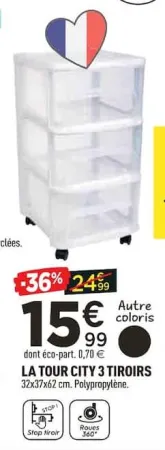 Centrakor LA TOUR CITY 3 TIROIRS Offres et Promotions
