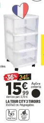 Centrakor LA TOUR CITY 3 TIROIRS Offres et Promotions