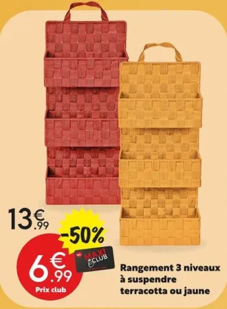 Maxi Bazar Rangement 3 niveaux à suspendre terracotta ou jaune Offres et Promotions