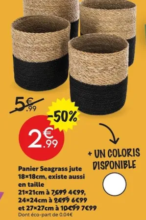 Maxi Bazar Panier Seagrass jute Offres et Promotions