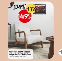 Maxi Bazar Fauteuil Scott cotelé beige Offres et Promotions