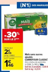 Carrefour Market Maïs sans sucres ajoutés Offres et Promotions