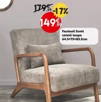 Maxi Bazar Fauteuil Scott côtelé taupe Offres et Promotions