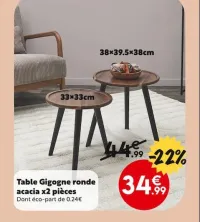 Maxi Bazar Table Gigogne ronde acacia x2 pièces Offres et Promotions