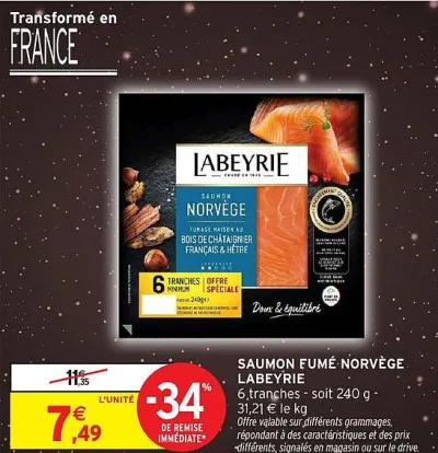 Intermarché LABEYRIE Saumon fumé norvège 240 g Offres et Promotions