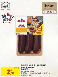 Intermarché BAHIER Boudin noir à l'ancienne aux oignons 375 g Offres et Promotions