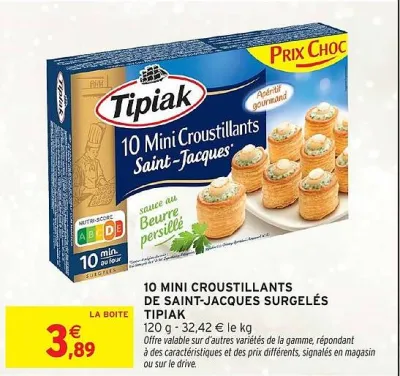 Intermarché TIPIAK 10 mini croustillants de saint-jacques surgelés 120 g Offres et Promotions