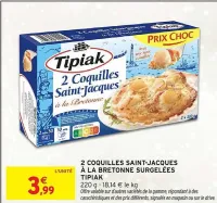 Intermarché TIPIAK 2 coquilles saint-jacques à la bretonne surgelées 220 g Offres et Promotions