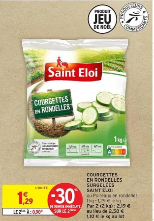 Intermarché SAINT ÉLOI Courgettes en rondelles surgelées 1 kg Offres et Promotions