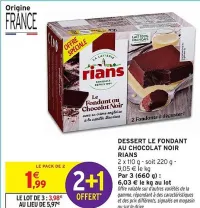 Intermarché RIANS Dessert le fondant au chocolat noir 220 g Offres et Promotions