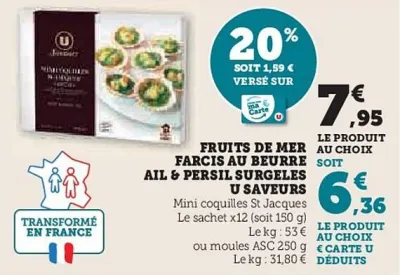 Hyper U U - fruits de mer farcis au beurre ail & persil surgeles saveurs Offres et Promotions