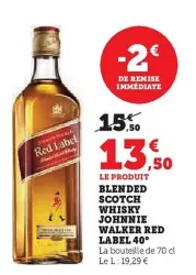 Hyper U Johnnie walker - blended scotch whisky red label 40° Offres et Promotions