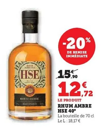 Hyper U Hse - rhum ambre 40° Offres et Promotions