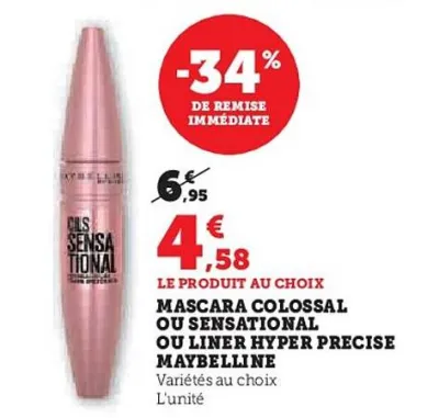 Hyper U Maybelline - mascara colossal ou sensational ou liner hyper precise Offres et Promotions