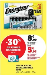 Hyper U Energizer - lot de 8 piles alcalines max plus Offres et Promotions