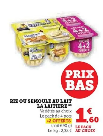 Hyper U La laitière - riz ou semoule au lait Offres et Promotions