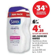 Hyper U Sanex - gel douche Offres et Promotions