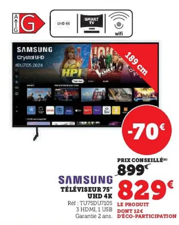 Hyper U SAMSUNG  Téléviseur 75" uhd 4k Offres et Promotions