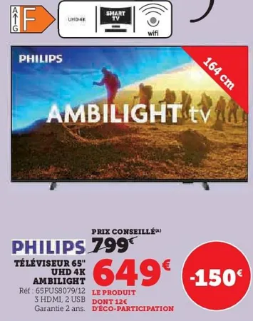 Hyper U PHILIPS Téléviseur 65" uhd 4k ambilight Offres et Promotions