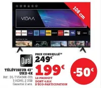 Hyper U DUAL Téléviseur 43" uhd 4k Offres et Promotions