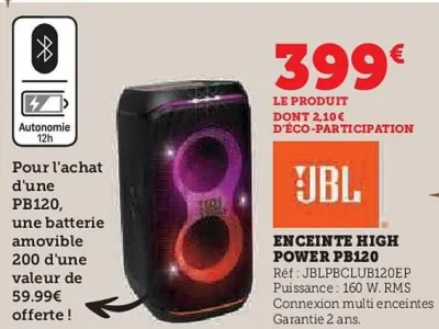 Hyper U JBL Enceinte high power pb120 Offres et Promotions