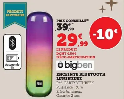 Hyper U Enceinte bluetooth lumineuse Offres et Promotions