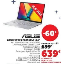 Hyper U ASUS Ordinateur portable 15,6" Offres et Promotions