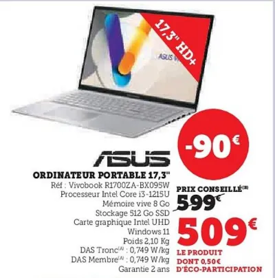 Hyper U ORDINATEUR PORTABLE 17,3" Offres et Promotions