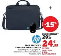 Hyper U HP Pack sacoche + souris sans fil noir Offres et Promotions