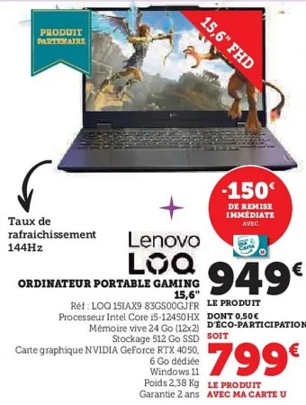 Hyper U LENOVo LOQ Ordinateur portable gaming Offres et Promotions