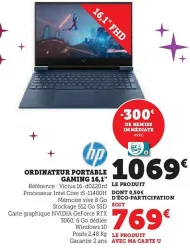 Hyper U HP Ordinateur portable gaming 16,1" Offres et Promotions