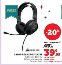 Hyper U Casque gaming filaire Offres et Promotions