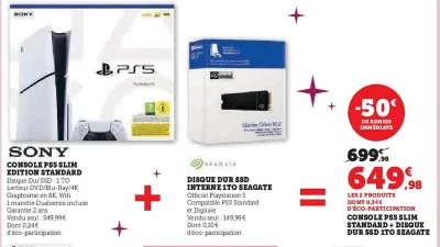 Hyper U PS5 Conso slim standard + disque dur ssd 1to seagate Offres et Promotions