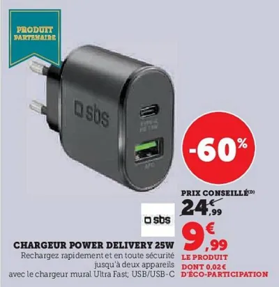 Hyper U Chargeur power delivery 25w Offres et Promotions