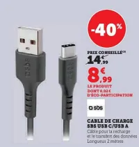 Hyper U Cable de charge sbs usb c/usb a Offres et Promotions