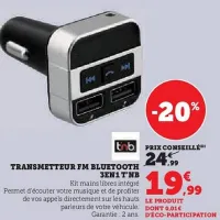 Hyper U T'NB Transmetteur fm bluetooth 3en1 Offres et Promotions