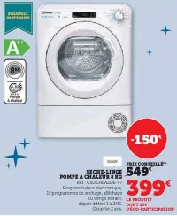 Hyper U CANDY Seche-linge pompe a chaleur 8 kg Offres et Promotions